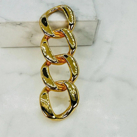 Vintage Curb Link Bar Brooch Chunky Statement Gold-tone 80s 90s Estate - Picture 6 of 9